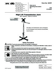 SPX OTC 1728 014 00942 Lift Table High Lift Transmission Jack Max Capacity 1000 Lbs Owners Manual page 1