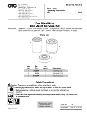 SPX OTC 7704 Four Wheel Drive Ball Joint Service Kit Owners Manual page 1